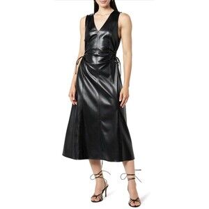 The Drop Women's Sabi Vegan Leather Cut-Out Midi Dress, Black, XL